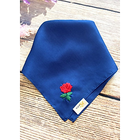 Khăn Tay Thêu Hoa Hồng SenSilk (Xanh) - Rose Hand-Embroidered Silk Handkerchief