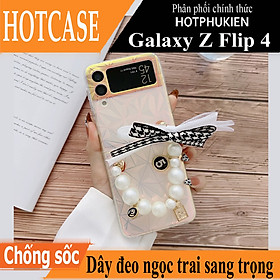 Ốp lưng chống sốc có dây đeo ngọc trai cho Samsung Galaxy Z Flip 4 hiệu HOTCASE Pearl Strap Case (chất liệu cao cấp sang trọng, thiết kế thời trang nữ tính) - Hàng nhập khẩu
