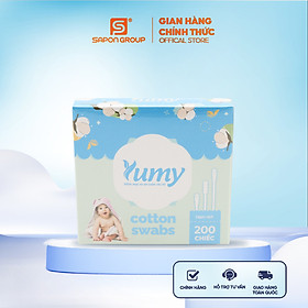 Bông ngoáy tai cho bé YUMY 200 chiếc/hộp thân giấy đầu lõm tiện lợi, an toàn, không xơ bông (TB14_107)
