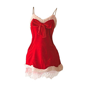 Santa Claus Mini Dress Cute Bows Decor Nightdress Womens Christmas Lingerie