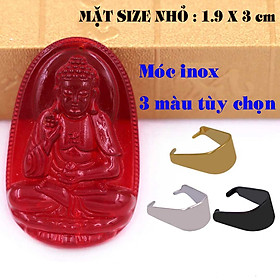 Mặt Phật Thích ca mậu ni pha lê đỏ 1.9cm x 3cm (size nhỏ) kèm móc inox vàng, Mặt dây chuyền Phật tổ Như lai
