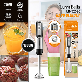 Máy xay cầm tay đa năng Lumabella LB52026 công suất 1800W, lưỡi dao sắc bén xay nhuyễn thực phẩm - HÀNG CHÍNH HÃNG