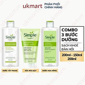 Combo Simple Làm Sạch Tẩy Trang + Sữa Rửa Mặt + Nước Hoa Hồng
