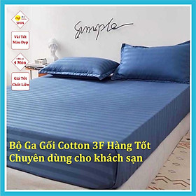 Bộ ga gối cotton sọc 3F size giường 180x200x25cm chuyên dùng khách sạn