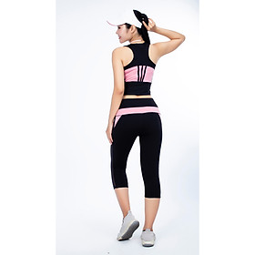 Bộ thể thao nữ quần lửng phối lưới áo croptop màu Cam