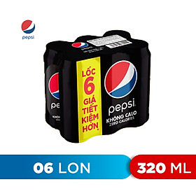 Lốc 6 Lon Nước Uống Có Gaz Pepsi Không Calo (320ml/Lon)