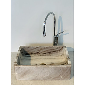 Mua LAVABO ĐẶT BÀN ĐÁ TỰ NHIÊN CHỮ NHẬT NHỎ MÀU TRẮNG VÂN NÂU