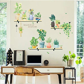 Decal dán tường 3D Kệ cây hoa lá xanh tươi (102 x 109 cm)