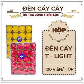 Đèn Cầy Tea Light Đế Thiếc Cháy Lâu Đồ Thờ Cúng Thiên Lộc - Hộp 100 Viên Thiếc (Nhắn Shop Chọn Màu)