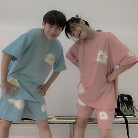 Sét Bộ Đồ Nam Nữ Mặc nhà, Đi Chơi Dạo Phố, Mặc Ở Nhà Chất Liệu Cotton Mềm Mịn Mát, Phong Cách Teen Hàn Quốc, đồ bộ in trứng mới về, đồ bộ mặc nhà mùa hè nam nữ