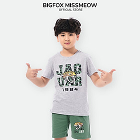 Đồ bộ bé trai cộc tay BIGFOX - MISS MEOW size đại chất cotton phong cách Âu Mỹ in Báo JAGUAR 10 - 38 kg QATE -  95cm,11 - 13kg (3) - BỘ IN BÁO JAGUAR