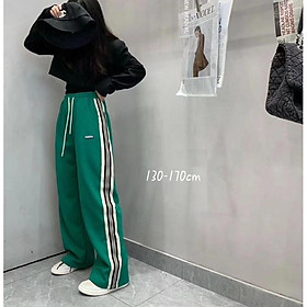 Quần nỉ bé gái 8-18 tuổi kẻ sọc trắng và chữ R, Quần dài cho bé ống rộng kiểu dáng khỏe khoắn thời trang