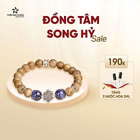 Vòng tay trầm hương tự nhiên Đồng Tâm Song Hỷ -  Charm bạc 925 và đá Phong Thủy - An lành, hạnh phúc - Trầm Tốc Việt Nam - Thiên Mộc Hương