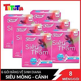 Combo 6 gói Băng vệ sinh Diana Siêu thấm dày không cánh 8 miếng