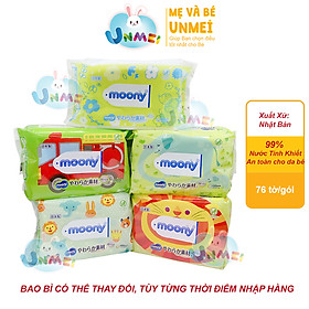 Combo 5 Gói Khăn ướt MOONY Không Mùi 99% Nước Tinh Khiết Nội Địa Nhật (76 tờ/gói) - Giao Mẫu Ngẫu Nhiên