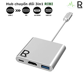 Hub chuyển đổi USB Type-C Sang USB 3.0/HDMI/Type C - Hub chuyển đổi 3in1 RiBi - Hàng Chính Hãng
