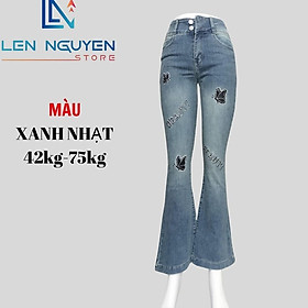 Quần jean nữ, loe, lưng cao, quần bò nữ dáng ôm, quần rin nữ có big size, cho 42kg đến 75kg, - Xanh Nhạt