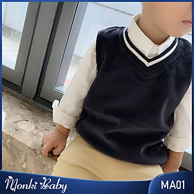 Áo gile nhung cổ tim cho bé trai bé gái, hàng Quảng Châu chuẩn, chất nhung mịn đẹp dày ấm, mẫu mới Thu Đông 2024 | MA01