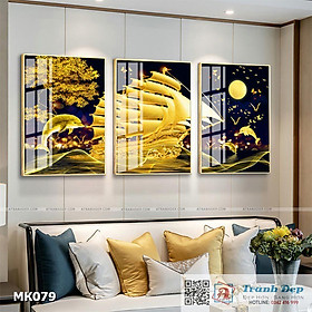 Mua Bộ 3 tranh mica cao cấp Ca heo  thuyền và biển - MK079