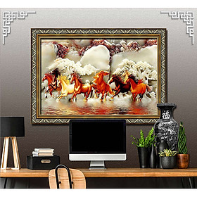 Bức tranh ngựa treo tường bát mã - MÃ ĐÁO THÀNH CÔNG chất liệu in vải lụa hoặc giấy ảnh bóng gương Mã số:L8F-00401390L8