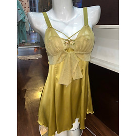 Váy Ngủ D612 Lụa Quảng Châu Cao Cấp Cột Nơ Hở Lưng Xinh Xắn