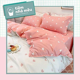 Bộ Chăn Ga Gối Cotton 3Dm6/m8/2m - Tiệm Nhà MêuSet 4 Món 2 Vỏ gối , drap , vỏ chăn Hồng Chấm Bi Cute