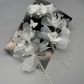 Cài tóc cô dâu hoa voan trắng đính đá mẫu mới t11/2024