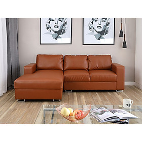 Mua Ghế sofa giường góc chữ L phải POLLY khung gỗ chân thép  đệm bọc da PVC cao cấp màu nâu | Index Living Mall - Phân phối độc quyền tại Việt Nam