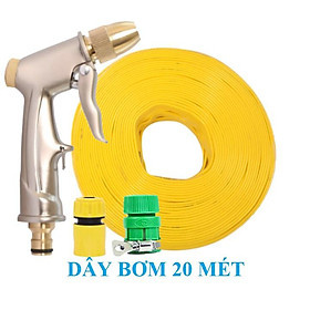 Bộ dây vòi xịt nước rửa xe, tưới cây . tăng áp 3 lần, loại 20m 206701 đầu đồng,cút+ tặng mở chai