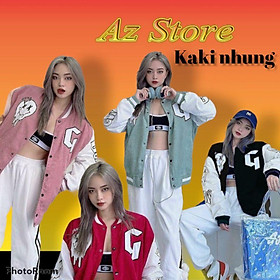 Áo Khoác Bomber Nam Nữ - Áo Khoác Kaki Unisex G Thêu Vải Nhung Siêu Hot