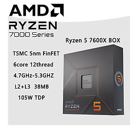 Mới AMD Ryzen 5 7600X R5 7600X HỘP 100-000000593 4.7GHz 6 Nhân 12 Luồng 5nm Zen 4 Ổ Cắm 105W AM5 PCI-E5.0 Không Quạt