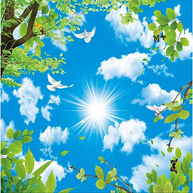 Mua Tranh dán trần 3D bầu trời mây - vải lụa kim sa ( kích thước theo yêu cầu)