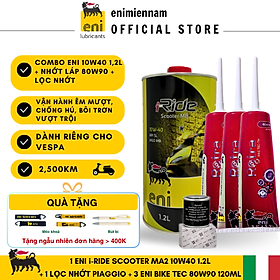 (Nhập khẩu) Combo nhớt Eni Scooter 10W40 1.2L + Lọc nhớt vespa + 3 Nhớt Lap 80W90 120ML dành cho vespa