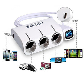 Mua Chia tẩu Ô tô 1 ra 3 công suất 120W có cổng sạc USB và báo điện áp
