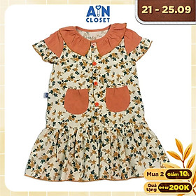 Đầm bé gái họa tiết Hoa Lan cam cotton linen - AICDBGRGTBCI - AIN Closet