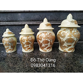 Mua Chóe (hũ) đựng muối gạo nước thờ cúng màu vàng ngà bát tràng
