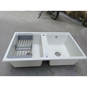 Mua Chậu rửa chén bát đá nhân tạo màu trắng 2 hố 84 x 50 tặng rổ