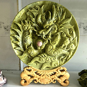 Rồng nhả ngọc rồng phượng đĩa rồng vật phẩm phong thủy quà tặng cao cấp cho gia đình thịnh vượng đường kính 39 cm cân nặng 13 kg ngọc serpentine của Việt Nam