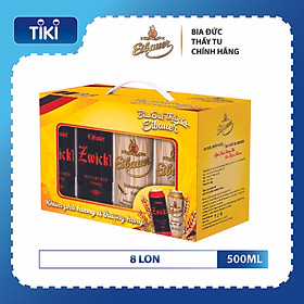 Thùng 8 Lon Bia Thầy Tu EIBAUER HEFEWEIZEN HELL 5.2% 500ml - Bia Tươi Men Sống Thượng Hạng - Bia Đức Nhập Khẩu Chính Hãng