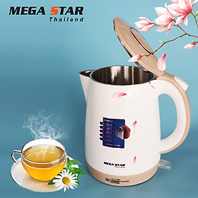 Bình Đun Siêu Tốc 2 Lớp Megastar PS-686 (1.8L) - Công suất 2000W mạnh mẽ đun nước nhanh chóng, thiết kế 2 lớp an toàn cho người sử dụng - Hàng chính hãng