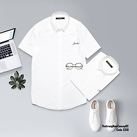 2326- Áo sơ mi nam tay ngắn màu trắng Form slimfit - Chất liệu kate lụa nhập khẩu, hàng xưởng Vinh Thiện Phát sản xuất chất lượng cao cấp, sỉ từ 10 cái