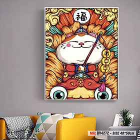 Tranh trang trí tự tô màu theo số Mèo chiêu tài chữ Phúc DV4272