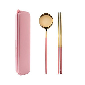 Mua Bộ 2 món Đũa  Thìa  Inox Cao Cấp - Mầu vàng cán hồng