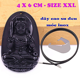 Mặt Phật Bất động minh vương đá thạch anh đen 6 cm kèm vòng cổ dây cao su đen - mặt dây chuyền size lớn - XXL, Mặt Phật bản mệnh