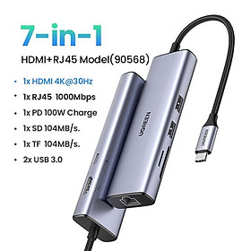 Mua Bộ chuyển đổi USB Type-C sang HDMI+SD+TF+2 cổng USB 3.0+RJ45 Ugreen 90568 hàng chính hãng