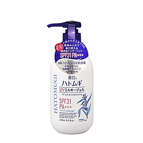 Sữa Dưỡng Thể Chống Nắng Reihaku Hatomugi SPF31 PA+++ UV Care & Moisturizing Milky Gel 250ml(Tặng 1 bông tắm xinh xắn màu ngẫu nhiên)