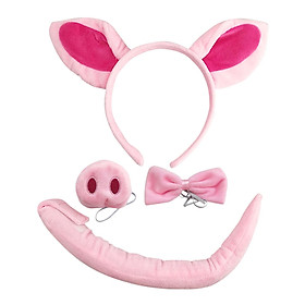 Animal Pig Costume Ears Headband Nose Bowtie Tail Hairband Photo Props Cosplay Set Hair Hoop for Performance Carnival Party Stage Shows Kids