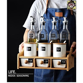 Mua Bộ 12 món đựng gia vị nhà bếp cao cấp kèm khay gỗ