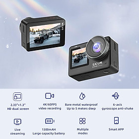 SJCAM SJ10 Pro Camera hành động màn hình kép 4K 60FPS WiFi Gyro Chip Ambarella chống rung Thân máy phát trực tiếp DV thể thao chống nước Màu sắc: Đen