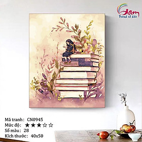 Mua Tranh tô màu theo số sơn dầu số hóa Tranh cô bé ngồi đọc sách CN0945